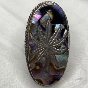 Vintage Abalone Marijuana Weed Leaf Ring